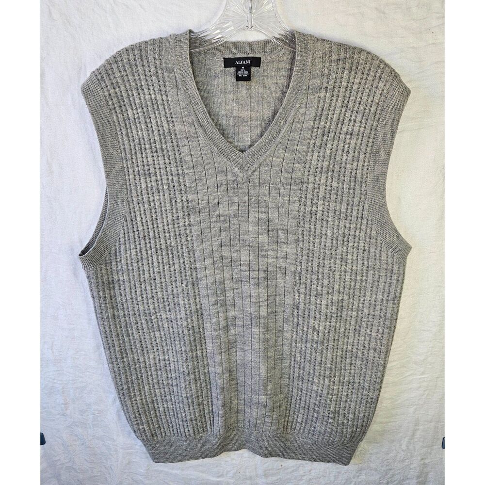 ALFANI Men's Merino Wool Ribbed Vest Elevated Basics Quiet Luxury Size Medium